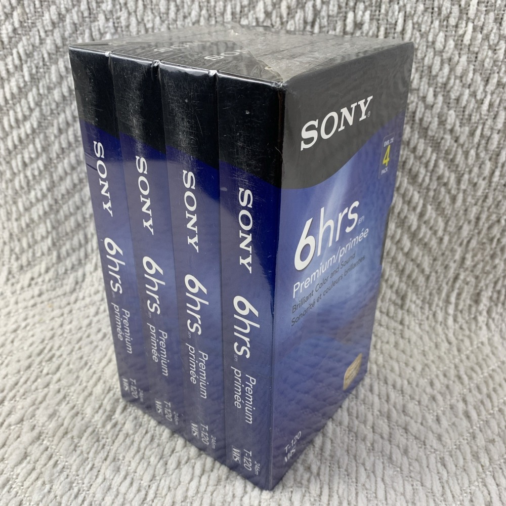 Sony 4 Pack VHS Tapes Blank Premium Grade T-120 6‎ HR VCR Video Cassettes Sealed